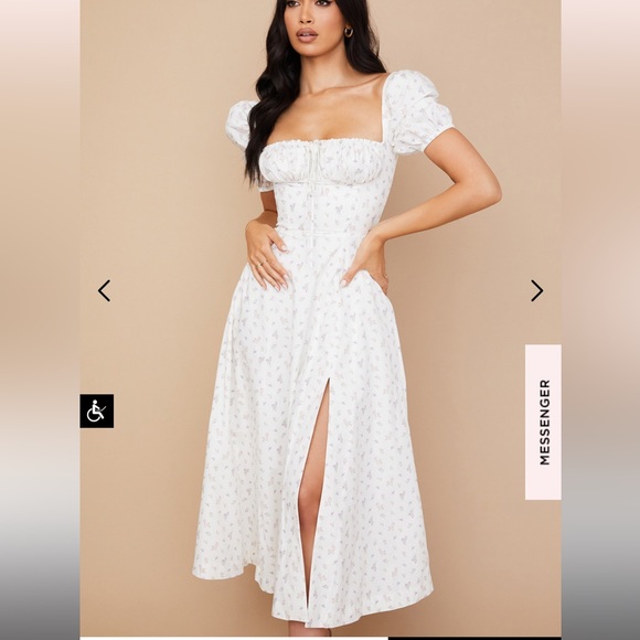 House of CB TALLULAH WHITE FLORAL PUFF SLEEVE MIDI DRESS - Picture 3 of 7